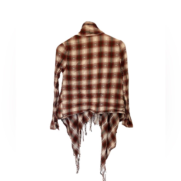 Fringed plaid long-sleeved shawl 100 % cotton - Picture 2 of 6
